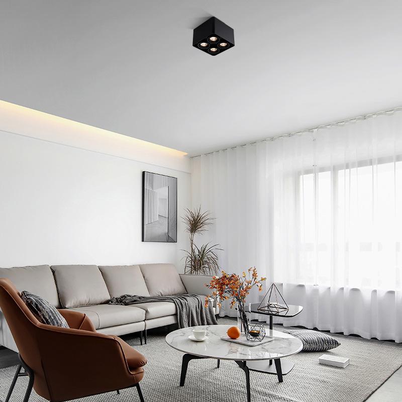 Square LED Surface-Mounted Spotlight: Four-Head Adjustable Ceiling Downlight for Living Room or Bedroom 4000K