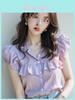French Fashion Blouse Short Sleeve Puff Sleeve Ruffled Design For Summer 2025