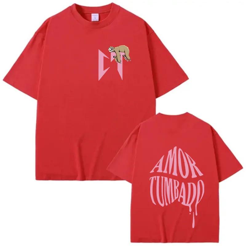 Singer Natanael Cano Amor Tumbado Pink CT Sloth Print T-shirt Men Women Hip Hop Oversized Streetwear Male Fashion Casual T-shirt