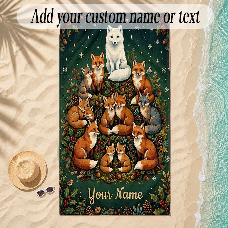 Fox Theme Soft Beach Towel Personalized Custom Name Text Towel Portable for Beach Pool Travel