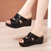 Leather Slippers Women Thick Soled Platform High Slope Heel Slippers Female Korean One-word Slippers Summer