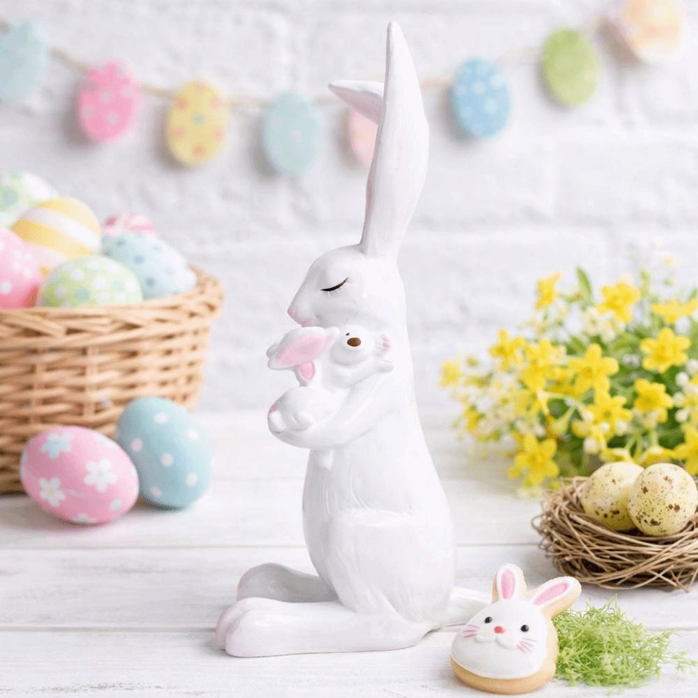 Cute Easter Bunny Statue Ornament Hand-Carved Resin Resin Rabbit Ornament Cartoon Handicraft Easter Decoration Home Decoration