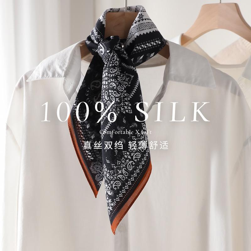 Hangzhou silk old money wind cashew flower 100% mulberry silk scarf square scarf spring and autumn versatile silk double crepe silk scarf