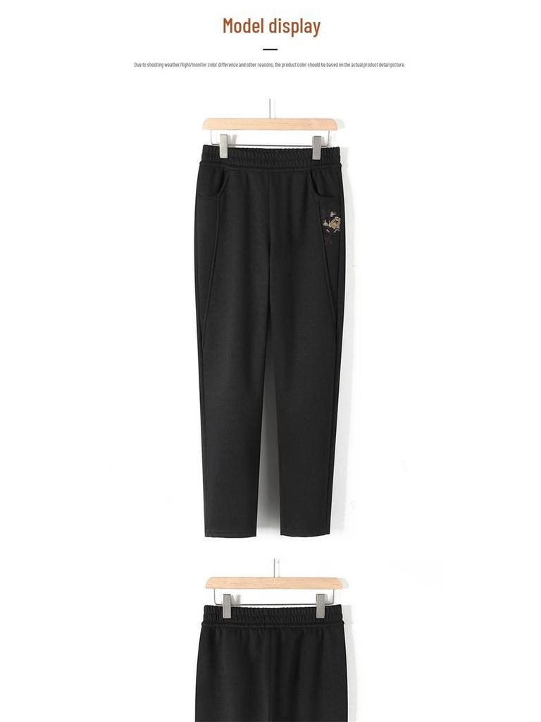 Mom's Versatile Plus Velvet Elastic Waist Straight Leg Pants - Thickened Winter Trousers for Middle-Aged and Elderly Women
