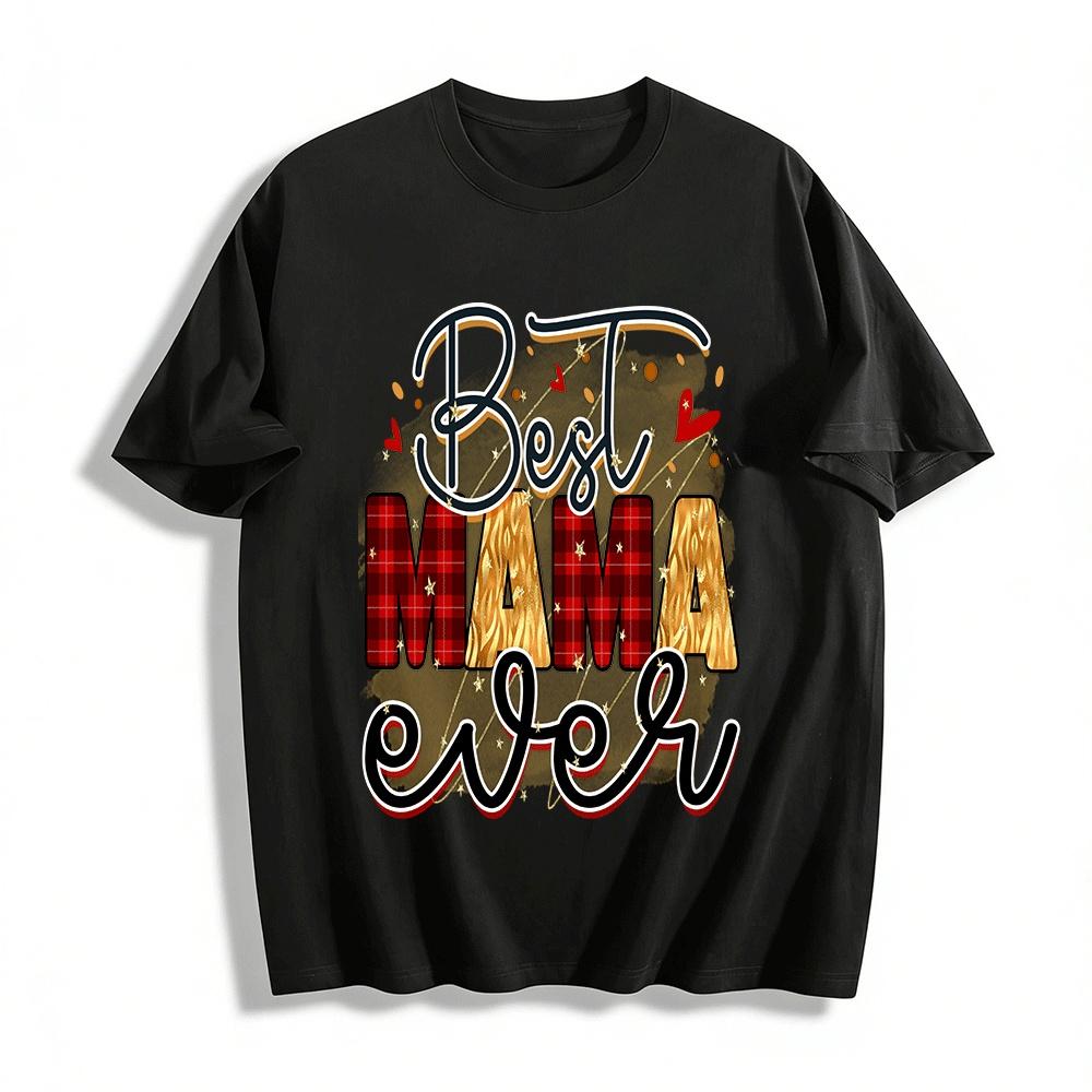 Best Mama Ever Buffalo Plaid Gold Print Casual Graphic Tee Pure cotton T-shirt XXS