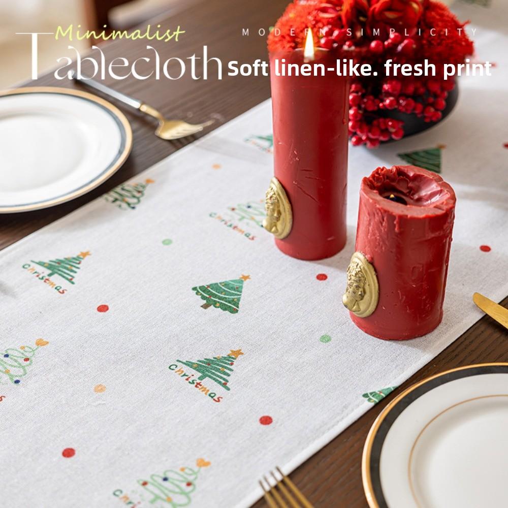 Festive Pine Tree Table Runner Holiday Decor Printed Heatproof Faux Linen Dining Table Cover