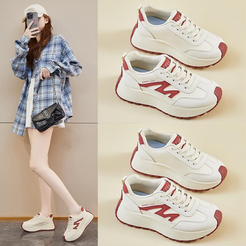 Chunky Platform Dad Shoes for Women Casual Running Sneakers PU Leather Walking Shoes Women's Comfort Breathable Non-Slip Lace-up Work Tennis Sneakers