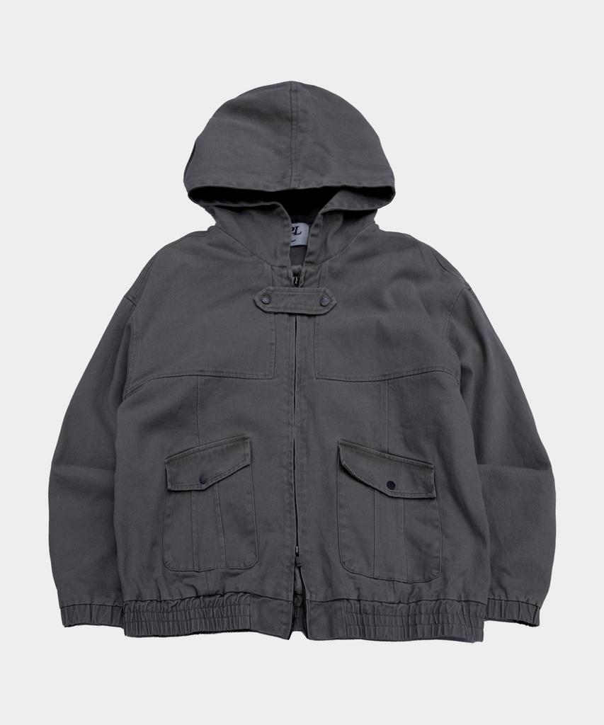 Placestudioman Comfort Tab Point Multi Big Pocket Cotton Hooded Zip-Up Jacket [Charcoal]