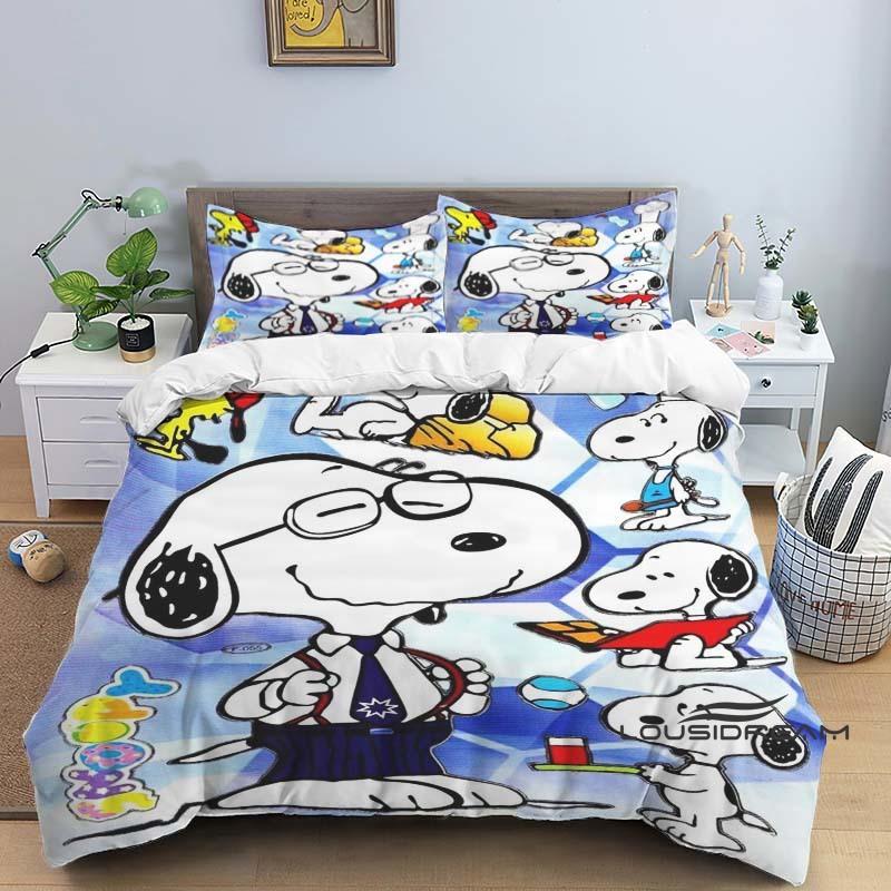 3D-Printed "Snoopy" Series Bedding Set with Cute Cartoon Patterns — Duvet Cover and Pillowcases Available for Customization