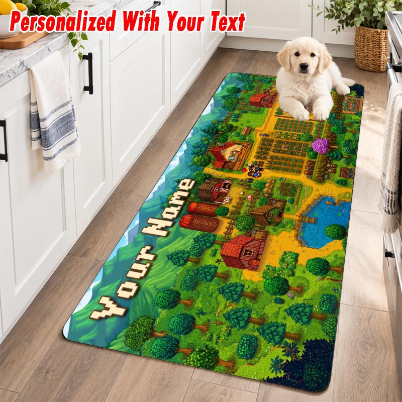 Stardew Valley Custom Text Flannel Floor Rug Soft Kitchen Mat Personalized Non Slip Carpet