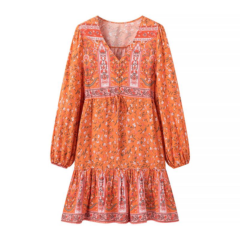 

Elegant High-Waisted V-Neck Summer Dress with French Niche Print Small