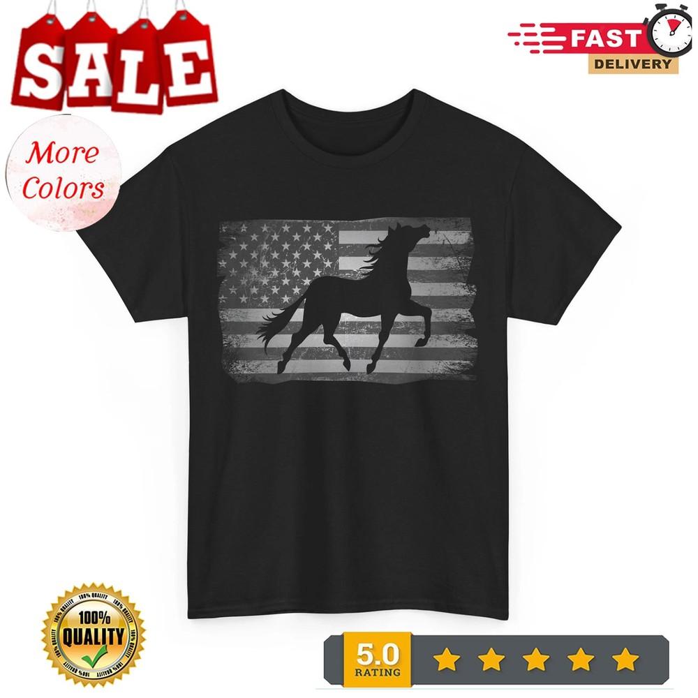 

Horse Shirt, American Flag Horseback Lovers Horse Riding Women Men Shirt L