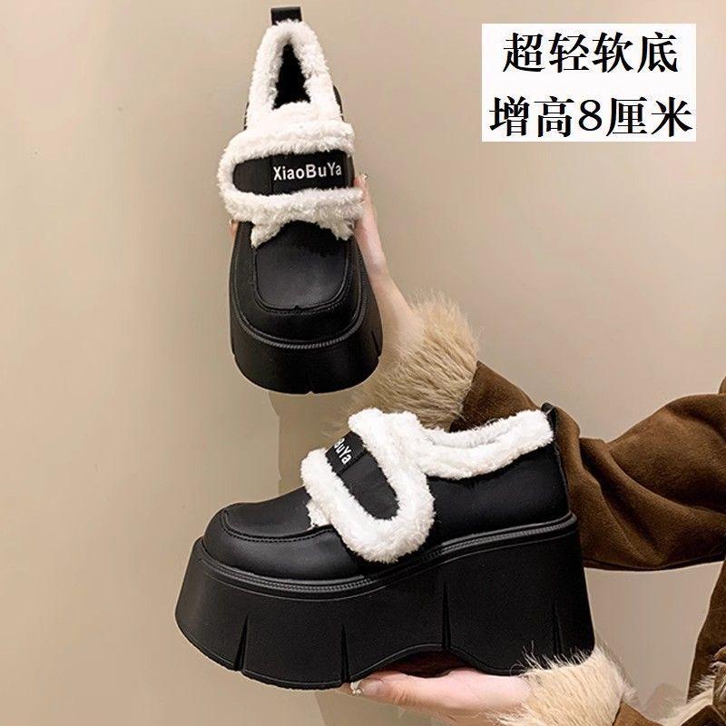 Thick-soled student velvet inner height-increasing women's shoes 2025 winter new sports and leisure shoes versatile high-heeled warm cotton shoes