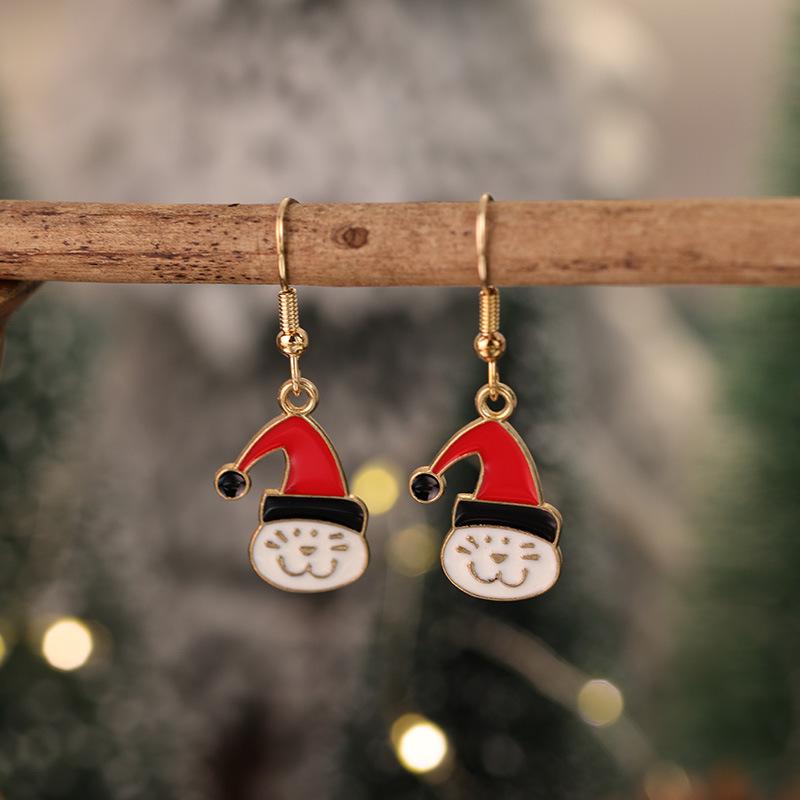 New Christmas Drip Oil Stud Earrings: Red & Green Tree, Snowman, Boots, Bells – Cute Cartoon Jewelry