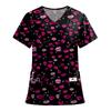 Women's Fashion Printed Short Sleeve V Neck Pattern Tops Pocket Working T-shirts