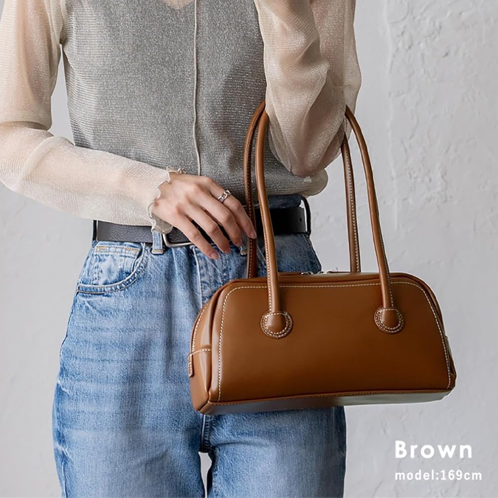 VITAFELICE Long Handle Mini Boston Bag Brown Women's Fashion Handbag