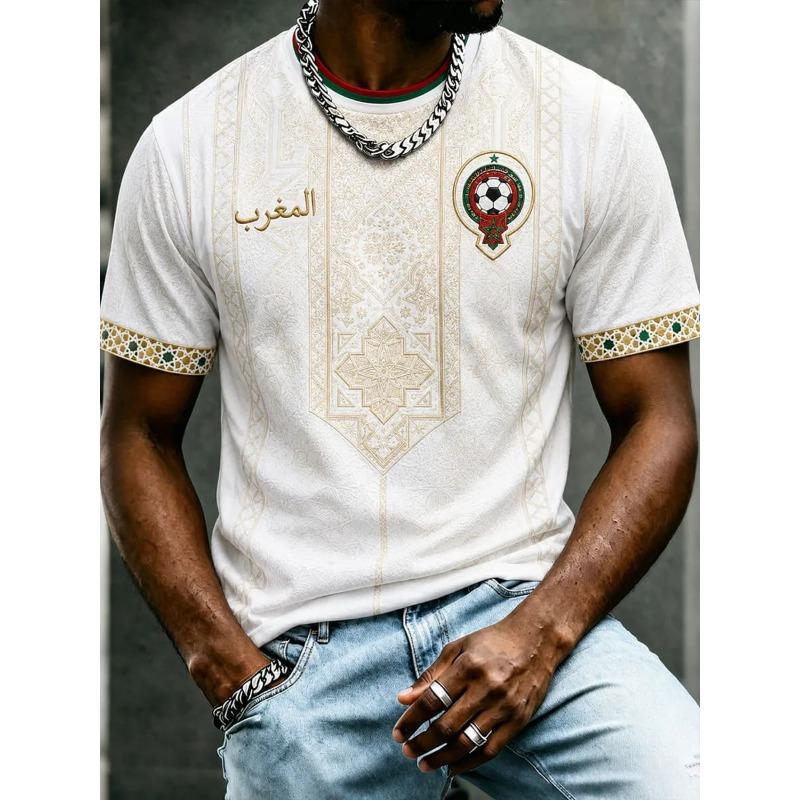 2026 Morocco Football Fans T Shirt  Red  Letter Print Short Sleeve Tee Team Soccer Supporter Casual  Sports Jersey Top