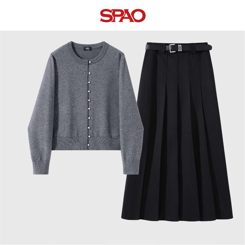 SPAO Korean Style Knit Cardigan and Pleated Skirt Two-Piece Set