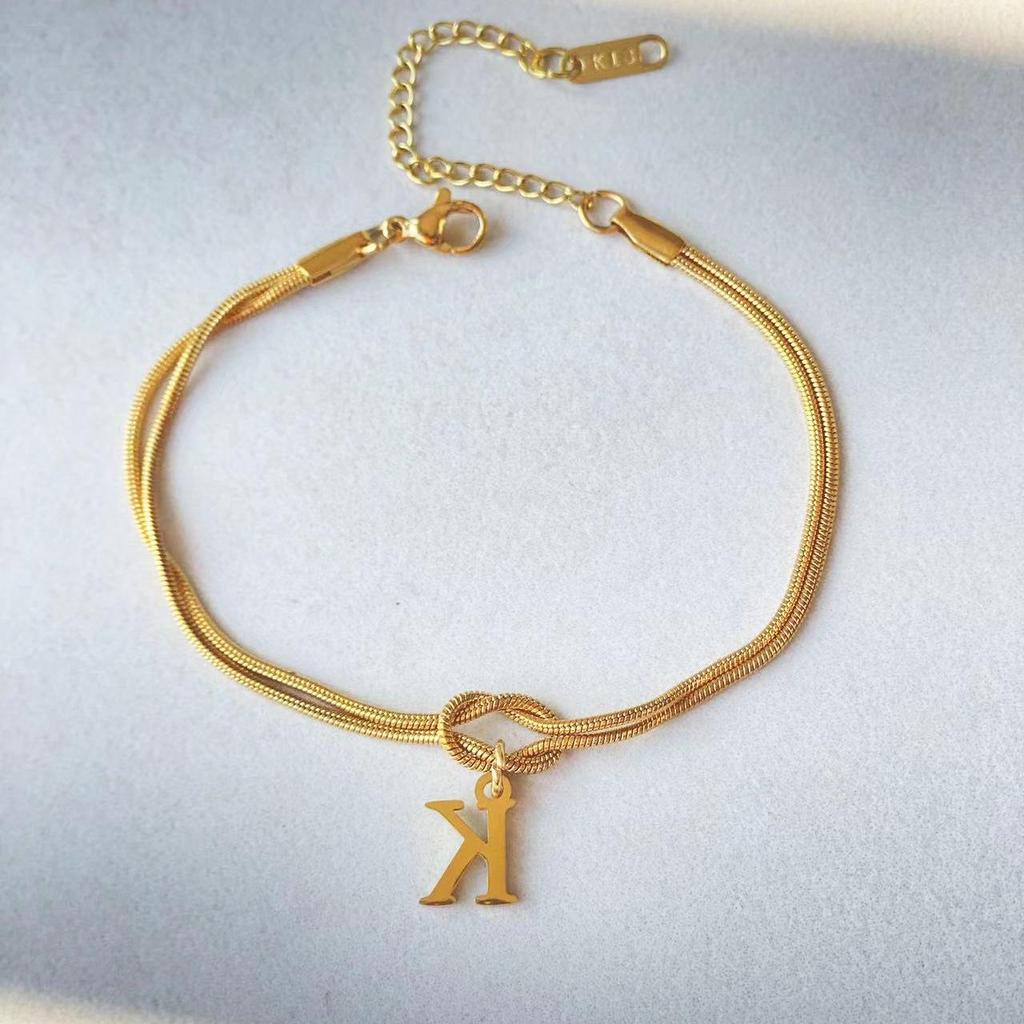 Valentine's Day Stainless Steel Herringbone & Snake Chain Bracelet with 26 Letters Pendant