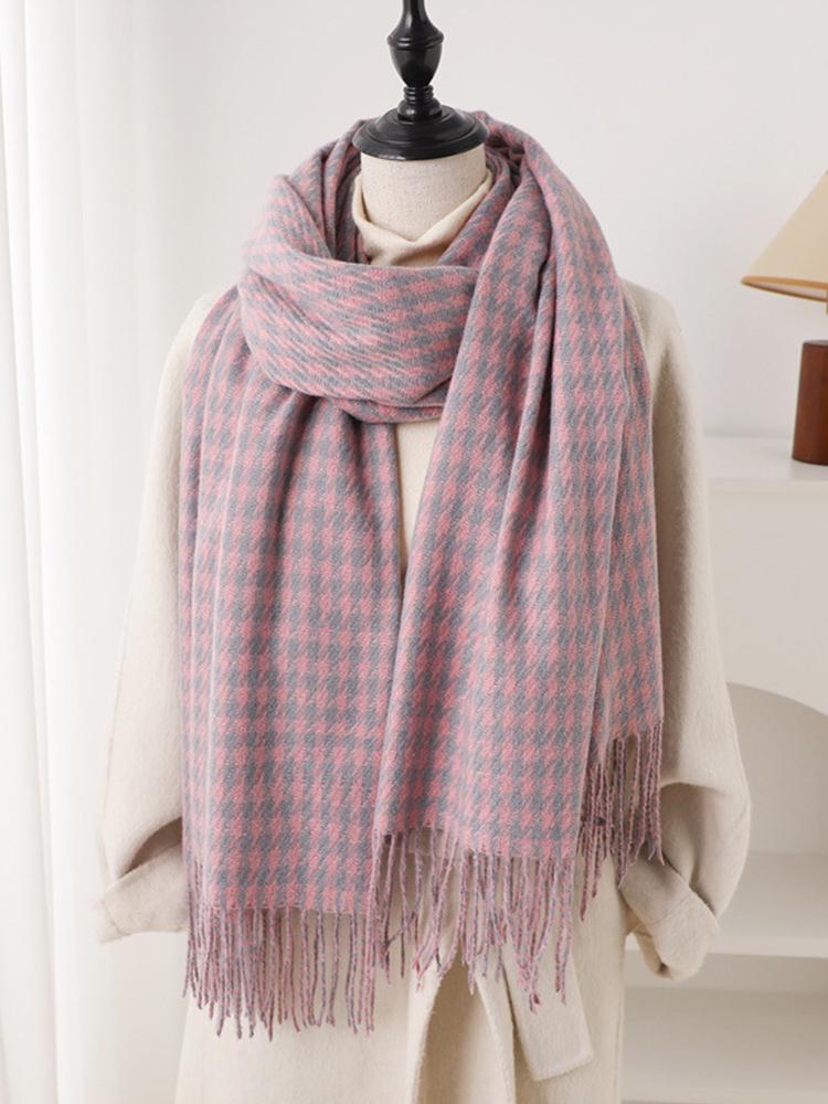 Women Autumn Winter Sweet Knitted Scarf Headscarf Ladies Men Casual Preppy Houndstooth Scarve Mujer Male Wrap Shawl Unisex New