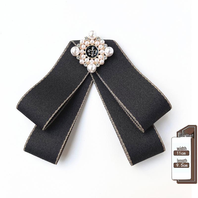 Korean Retro Bow Tie & Pearl Brooch - Women's Uniform Accessory