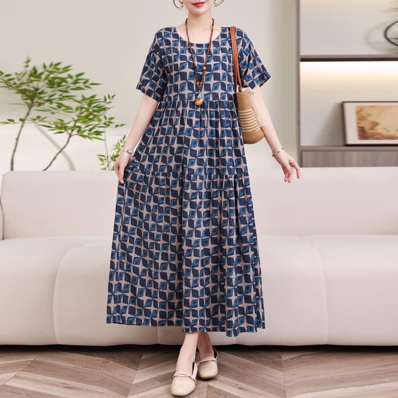 Abito da donna estivo vintage casual manica corta abito lungo per donna vestito estivo