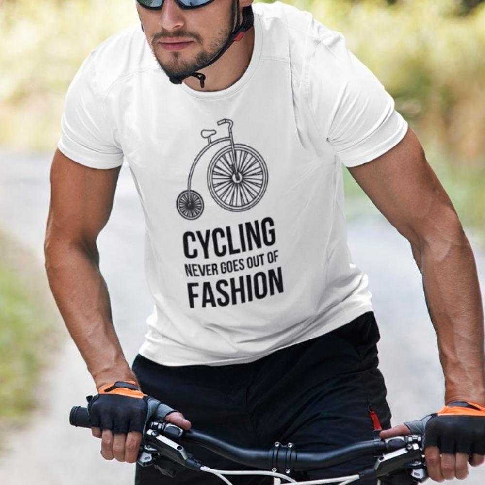 Cycling Never Goes Out of Fashion Penny Farthing Bicycle Graphic Shirt Men Cotton Tee Vintage Cyclist Casual Daily Life Outfit S
