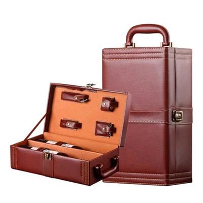 PU Luksusowe Pudełko na Wino w Stylu Vintage Skórzane Pudełko do Przechowywania na Dwie Butelki Czerwonego Wina Etui Transportowe na Wino Dekoracja Rocznica Ślub Wesele