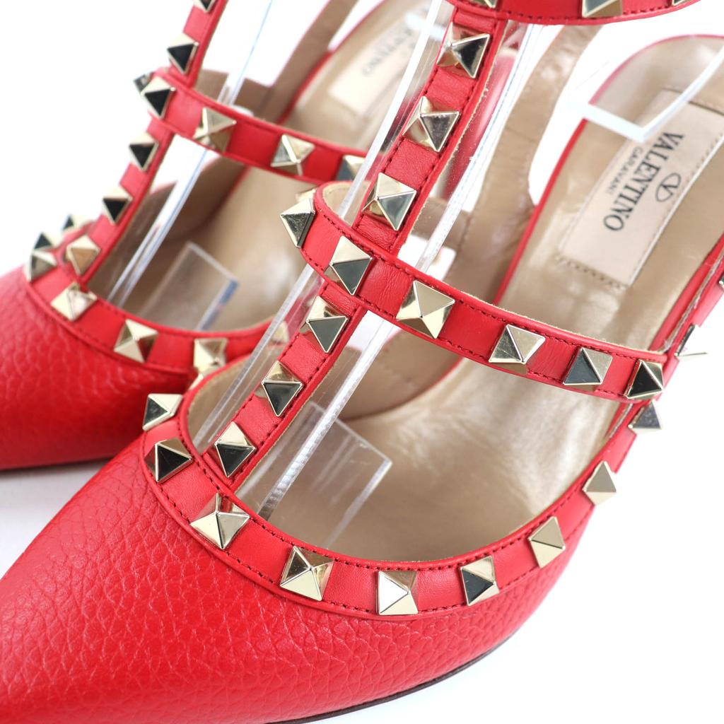 Great Valentino Garavani Pumps Rockstud Pointed Toe Red Leather Women 36 Used
