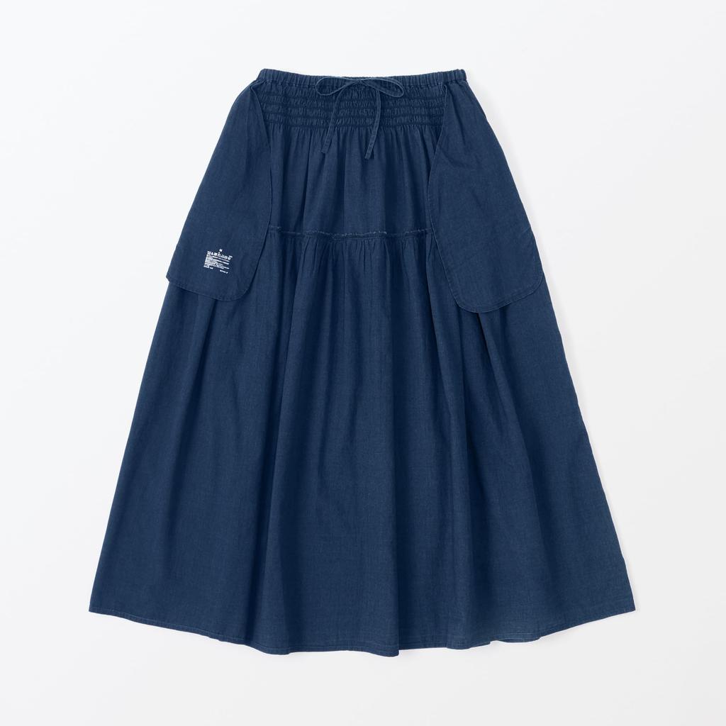 MUJI Women's Cotton Voile Indigo-Dyed Gathered Skirt, Navy, Size S, BE1T1A4A
