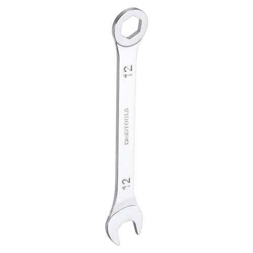 uxcell Combination Spanner, Ratchet Wrench, Thin Type, Metric, 12mm, CR-V Chrome Plated Steel, 6-Point Box End, 15 Offset, Open End, Silver
