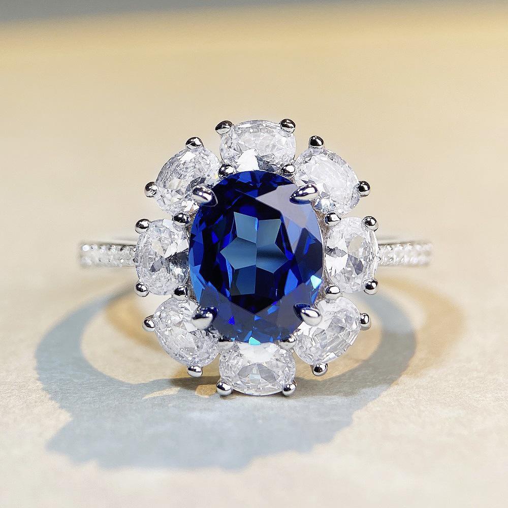 Women's 925 Sterling Silver Ring with Oval Ruby and Diamond Accents