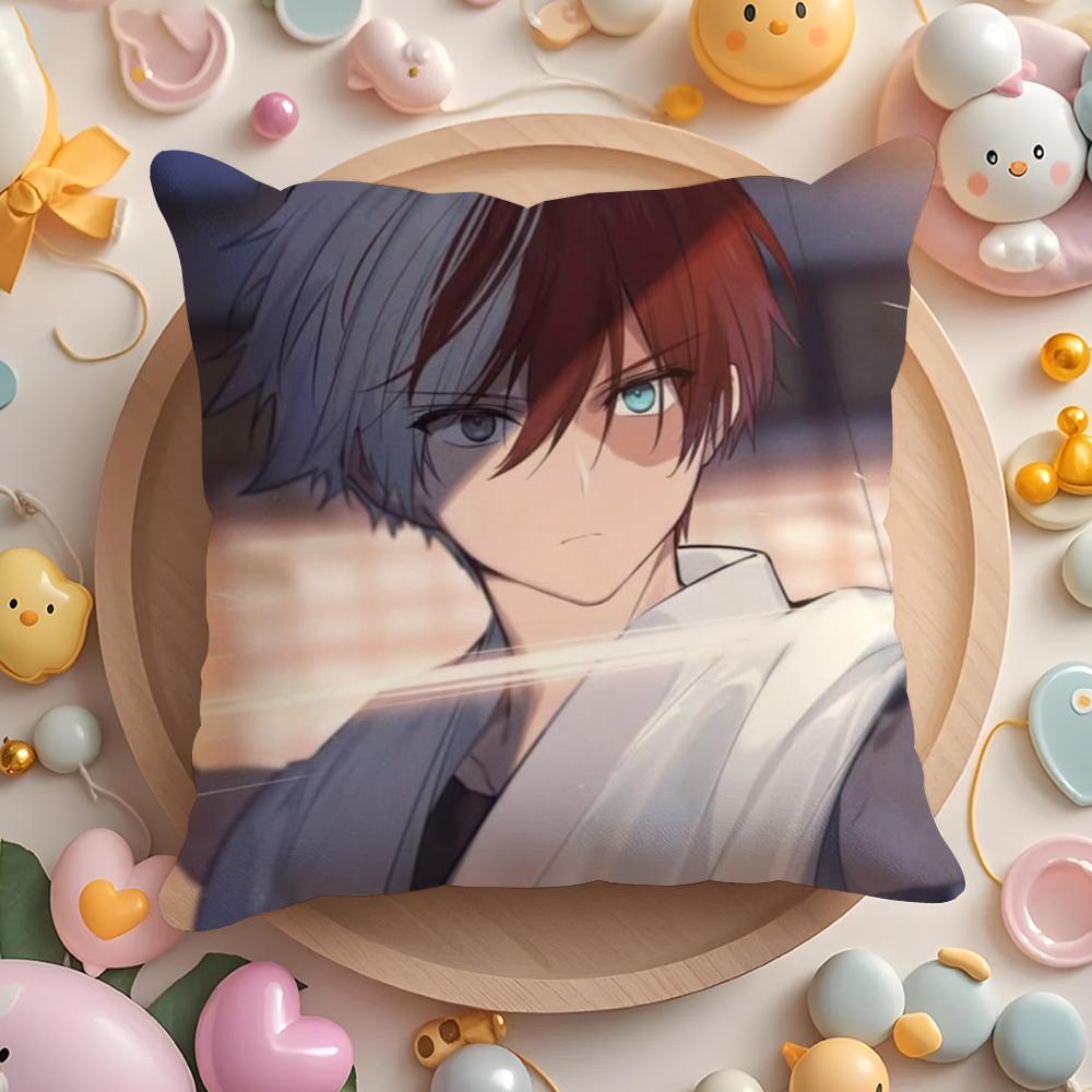 Kawaii SShoto TTodoroki Chibi Cushion Cover Plush Fabric Soft DoubleSided Printed Sofa Warm Winter Home Gift Pillow Cover