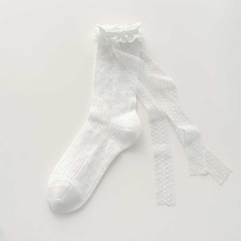 

Женские летние тонкие носки-трубы с бантом, сетчатые, дышащие, милые, кружевные, бесшовные 1 pair белый