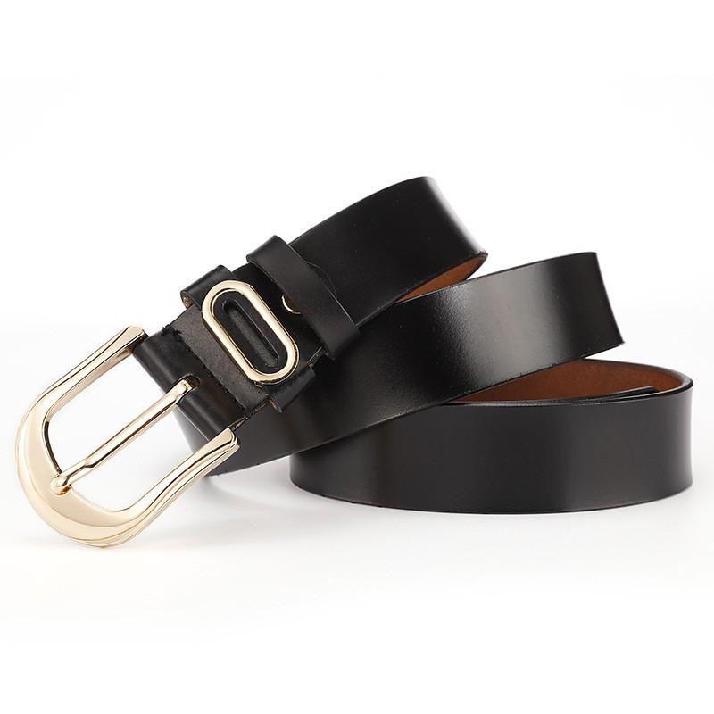 Ladies' Genuine Leather Belt, Golden Pin Buckle Cowhide Belt, Casual and Versatile Wide Waist Seal Flat Belt