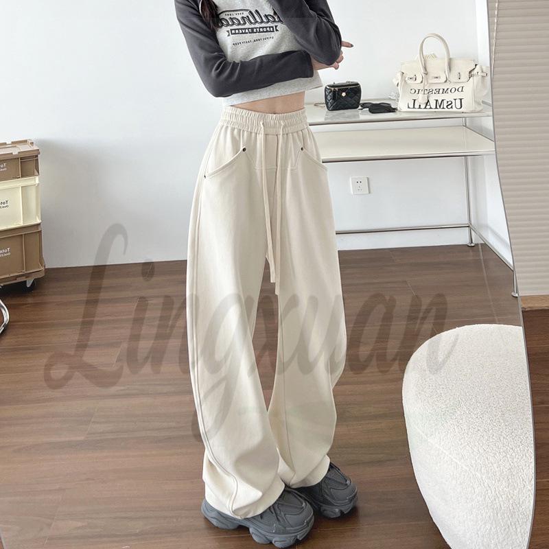 2026 Off-White Women s Wide-Leg Banana Sickle Pants - Drapey Casual Straight-Leg Sweatpants for Spring/Summer L
