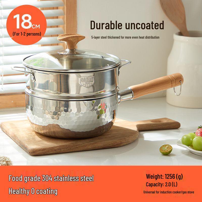 Non-stick Extra-Thick Yukihira 316 Stainless Steel Pot for Baby Food, Milk, or Instant Noodles