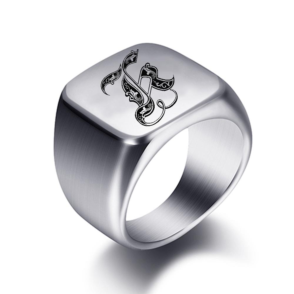 Initial Gravur Individuelle Ringe für Herren Edelstahl Männliches Siegelring Leerer Schmuck Ringband Hochglanz Silberfarben US-Größe