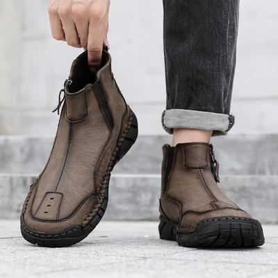 Fashionable Men's Comfortable Handmade Stitching Mid Top Casual Shoes Autumn and Winter Classic Style Side Zipper Men's Boots