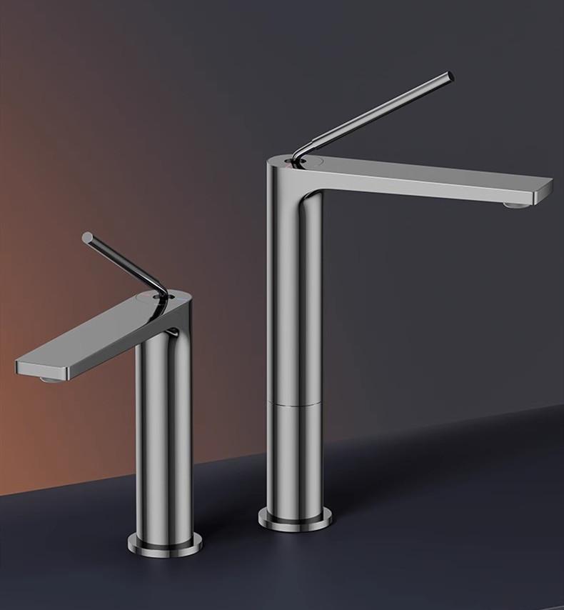 Bathroom Basin Faucet Hot & Cold Bathroom Gray Sink Faucet Deck Mounted Lavotory Faucet Mixer Water Tap