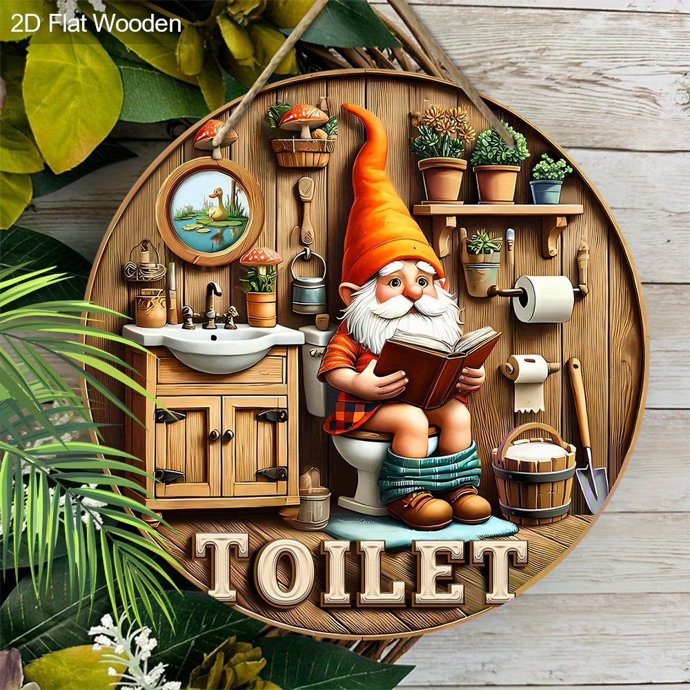 Rustic Wooden Toilet Sign with Charming Gnome Pattern - Decorative Plaque for Bathroom - Ideal Toilet Hanging Ornament MIT