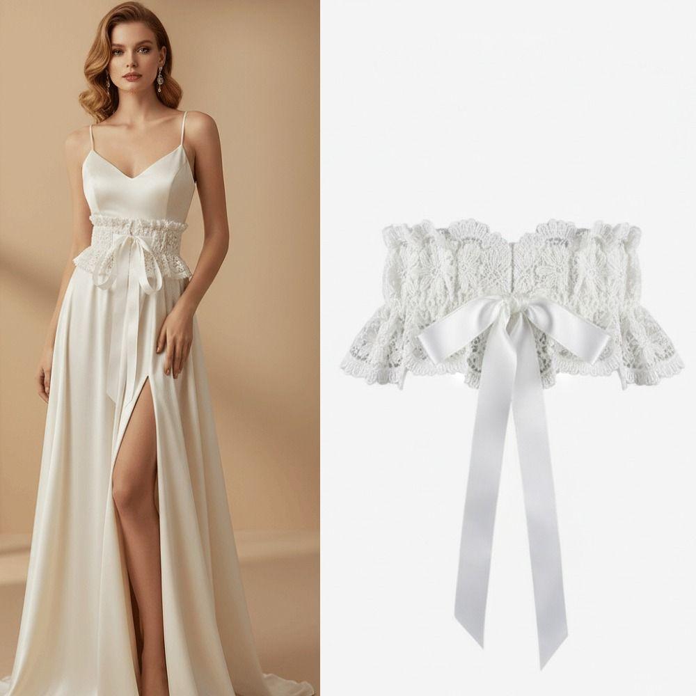 Elastic Bowknot Cinch Belt Elegant Dress Waistband Versatile Lace Waist Belt for Women