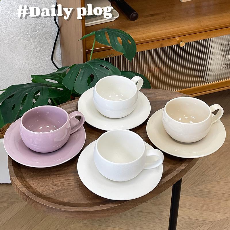 Retro Exquisite Egg-Shaped Coffee Cup And Saucer Set, Fire Stone Pattern Coffee Cup, Ceramic Afternoon Tea, High-End Figure Gift