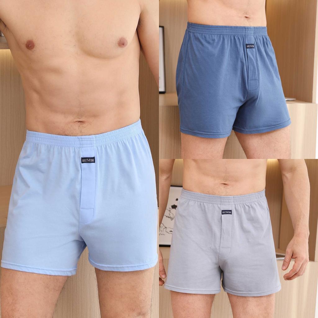 3PCS Aro Cueca Masculina Alongada Algodão Puro Calças de Pijama Canto Plano Calças Soltas e Confortáveis para Uso Doméstico