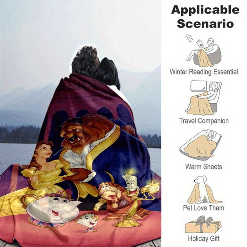 1pc Beauty and The Beast Printing Blanket - Soft, All-Season Throw for Office Blanket,  | Personalized Gift with Adorable Cartoon Design