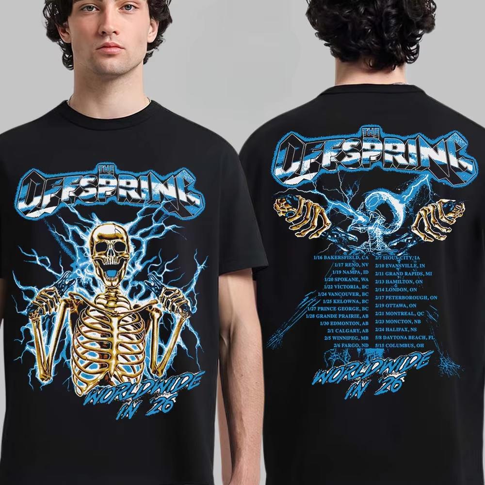The Offspring Burning Bridge Skull Print Tee Classic Punk Rock Band Streetwear Casual Unisex Top For Fans