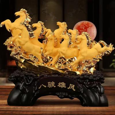 Kreative Glücksbringer aus Kunstharz im chinesischen Stil, acht Pferde, Glücksbringer, Heimhandwerk, Wohnzimmer, Schreibtisch-Ornamente, Statue, Eröffnungsgeschenke