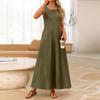 Damen ärmelloses Maxikleid lässig lockere Passform Rundhals elastisch Strandurlaub Basic langes Kleid