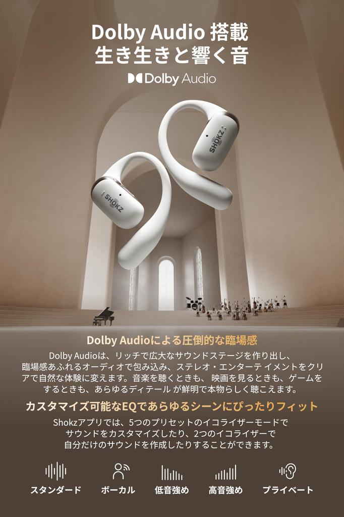 Shokz OpenFit Wireless Earbuds Audio Compatible Large Drivers 48 Hours Total Playback Sound Leakage Suppression Technology IP55 Bluetooth with