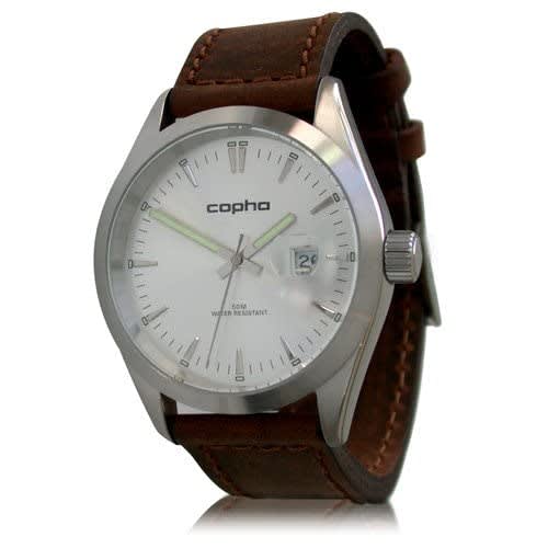 COPHA BASIC TIME 42 Men's Business Dress Watch, Limited Edition, Simple, High-Look Analog Quartz Movement, Officially Imported, Silver/Brown Leather S